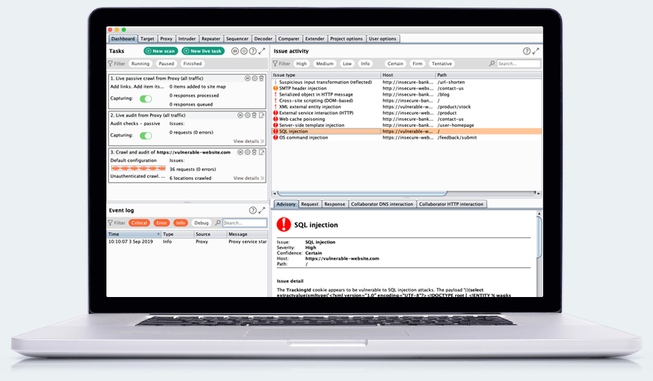 Laptop showing Burp Suite Professional